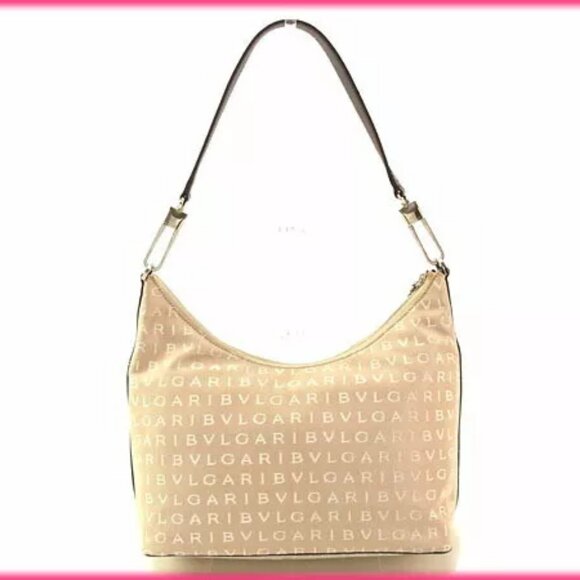 BVLGARI Shoulder Bag Logomania Beige ?~ ?~ Authentic USED - Picture 2 of 7
